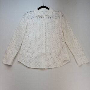 1901 Shirt Womens Small White Eyelet Button Front Cotton Collared Spring